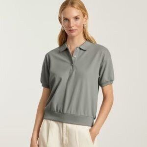 Everlane Womens Short-Sleeve Polo Top In Sage Green Size S Organic Cotton